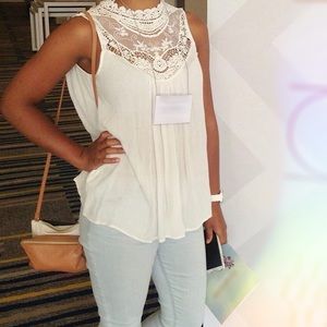 White Elegant Flowy Lace Tank Top
